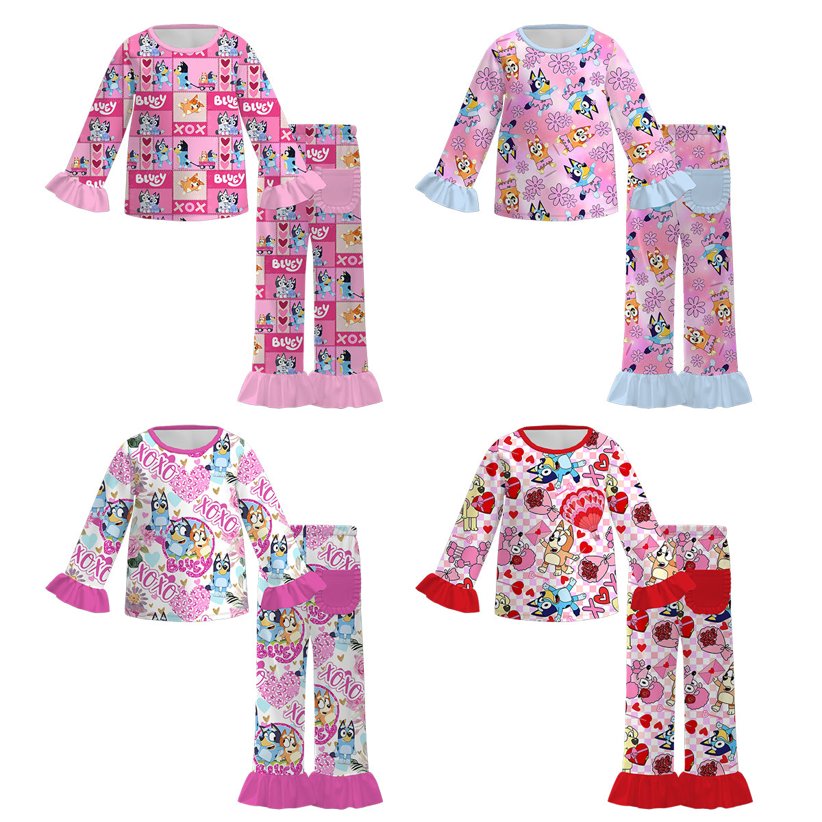 （Pre Order）Girls Valentine's Day Cartoon Print Pajamas