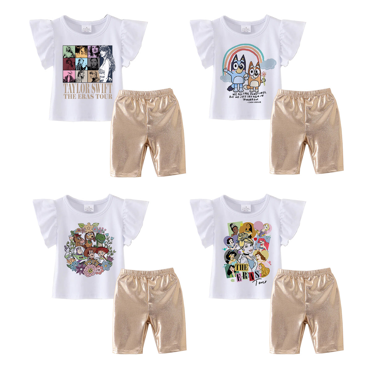 （Pre Order）Girls Cotton Top Golden Capris Set