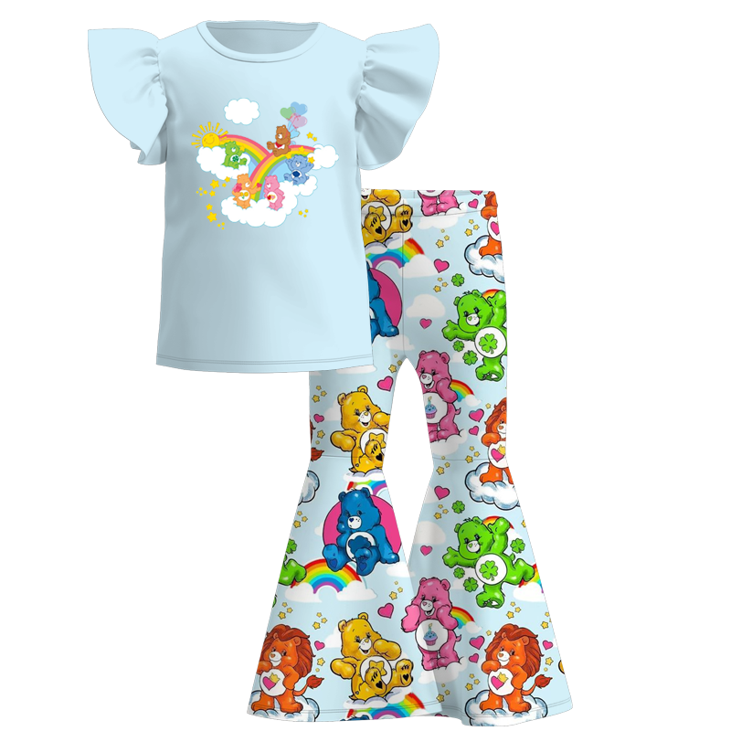 （Pre Order）Girls Blue Bear Print Pants Set