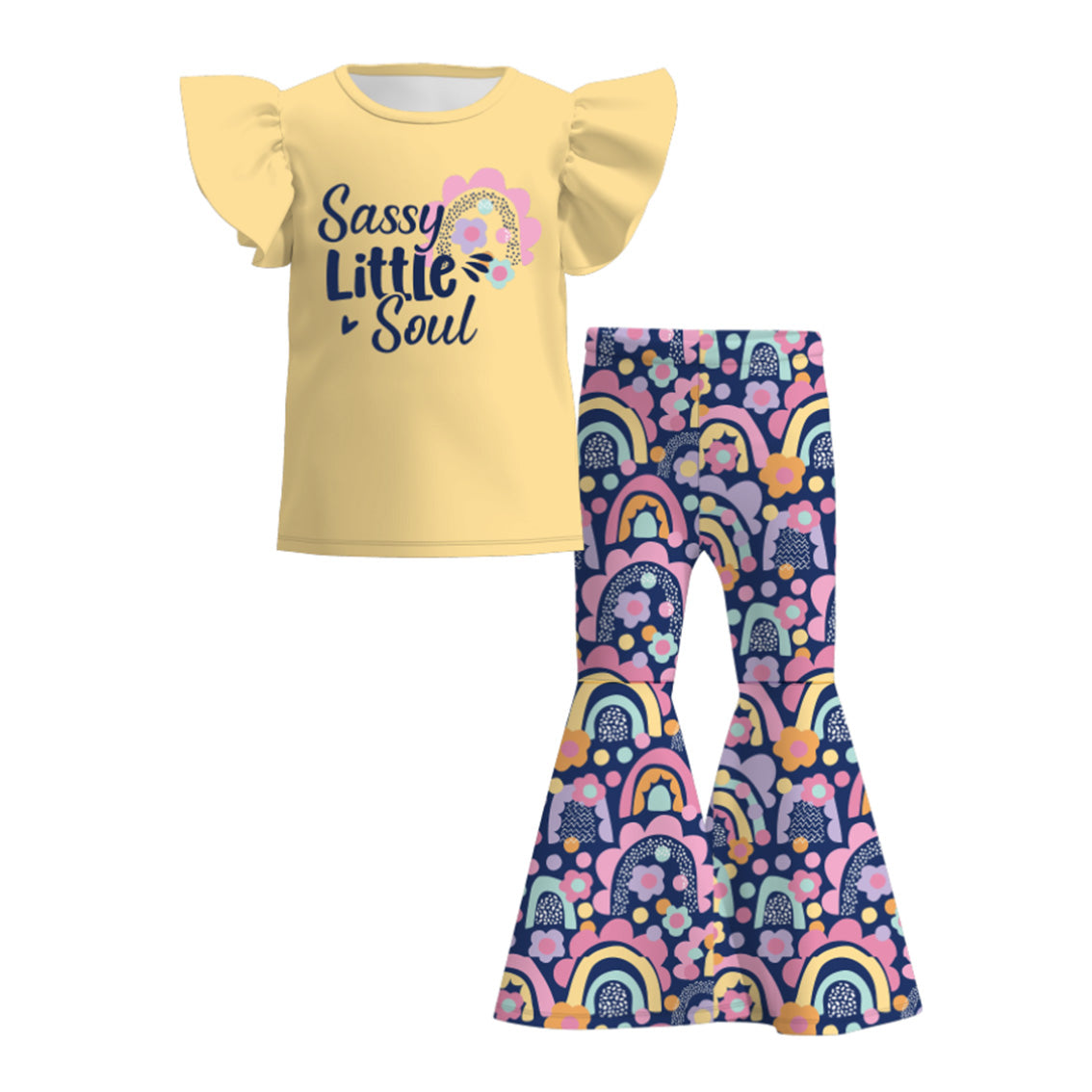 （Pre Order）Girls Purple Rainbow Floral Pants Set