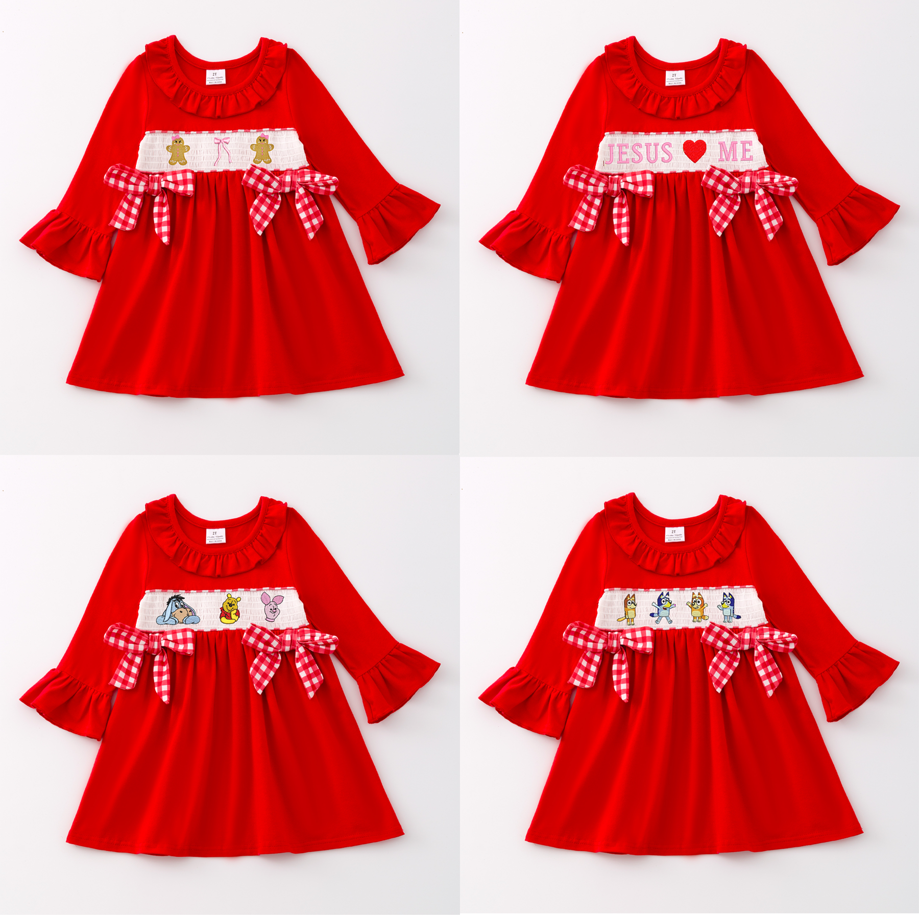 （Pre Order）Girls Christmas Embroidery Smocked Dress