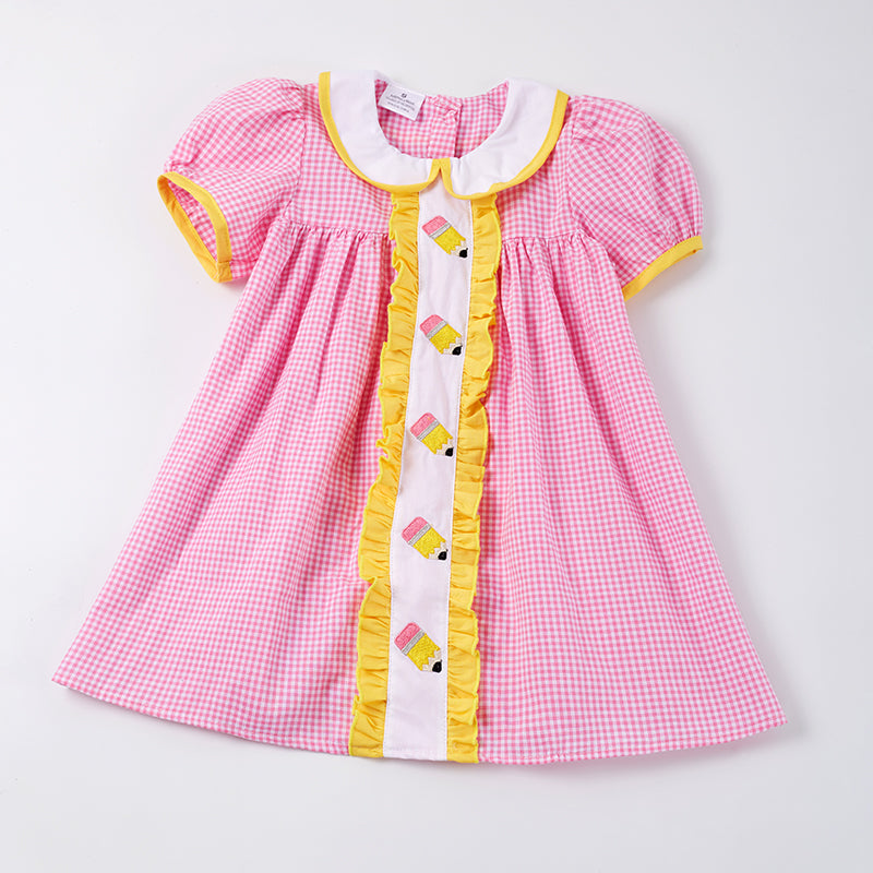 (In Stock E29-02-03)Back to School Pencil Embroidery Woven Dress