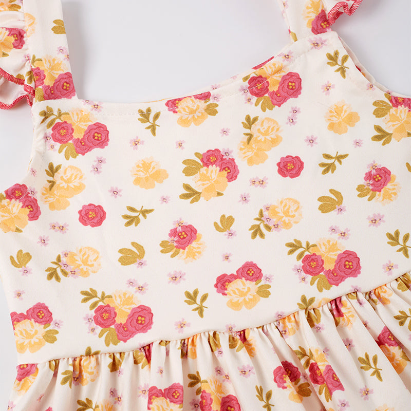 Girls Yellow Floral Suspenders Dress