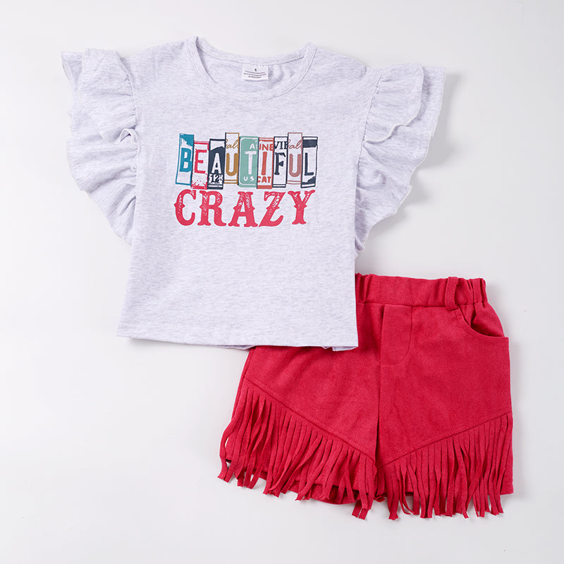 Girls "Beautiful Crazy" Suede Fringe Shorts Set