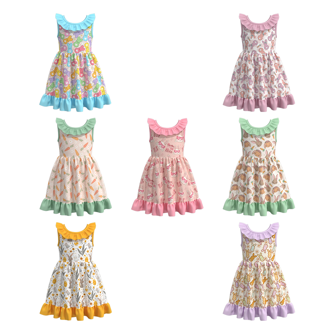 （Pre Order）Girls Easter Print Sleeveless Lace Dress