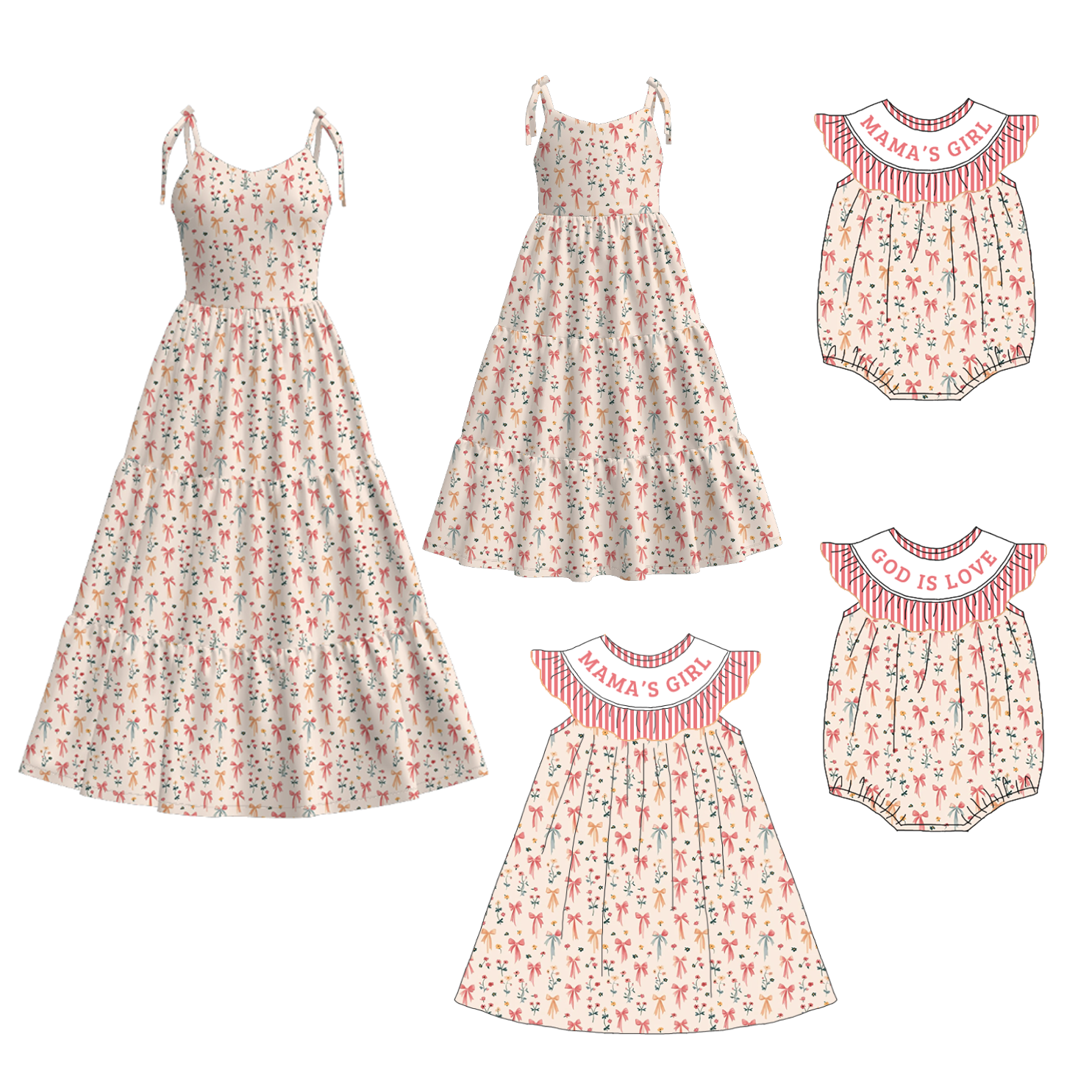 （Pre Order）Mommy and Me Spring ＆ Summer Embroidery Smocked Dress and Romper