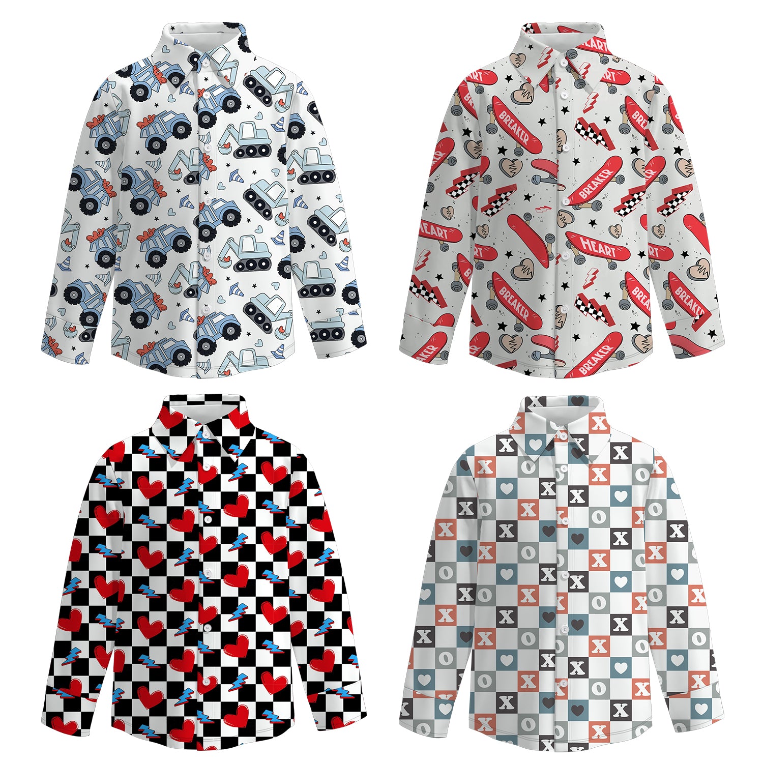 （Pre Order）Boys Valentine's Day Print Four-way Stretch Shirt