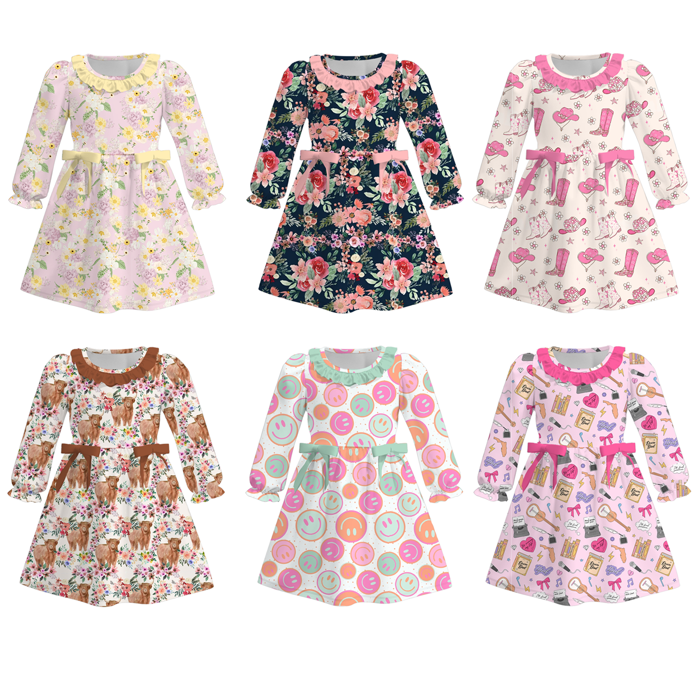 （Pre Order）Girls Cute Print Long-sleeved Dress