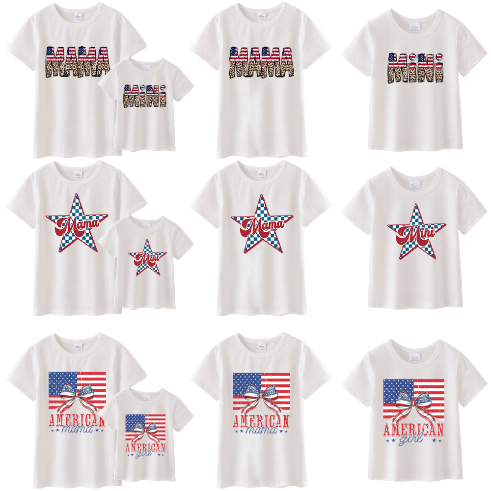 （Pre Order）Patriotic Mommy and Me White Cotton T-Shirts