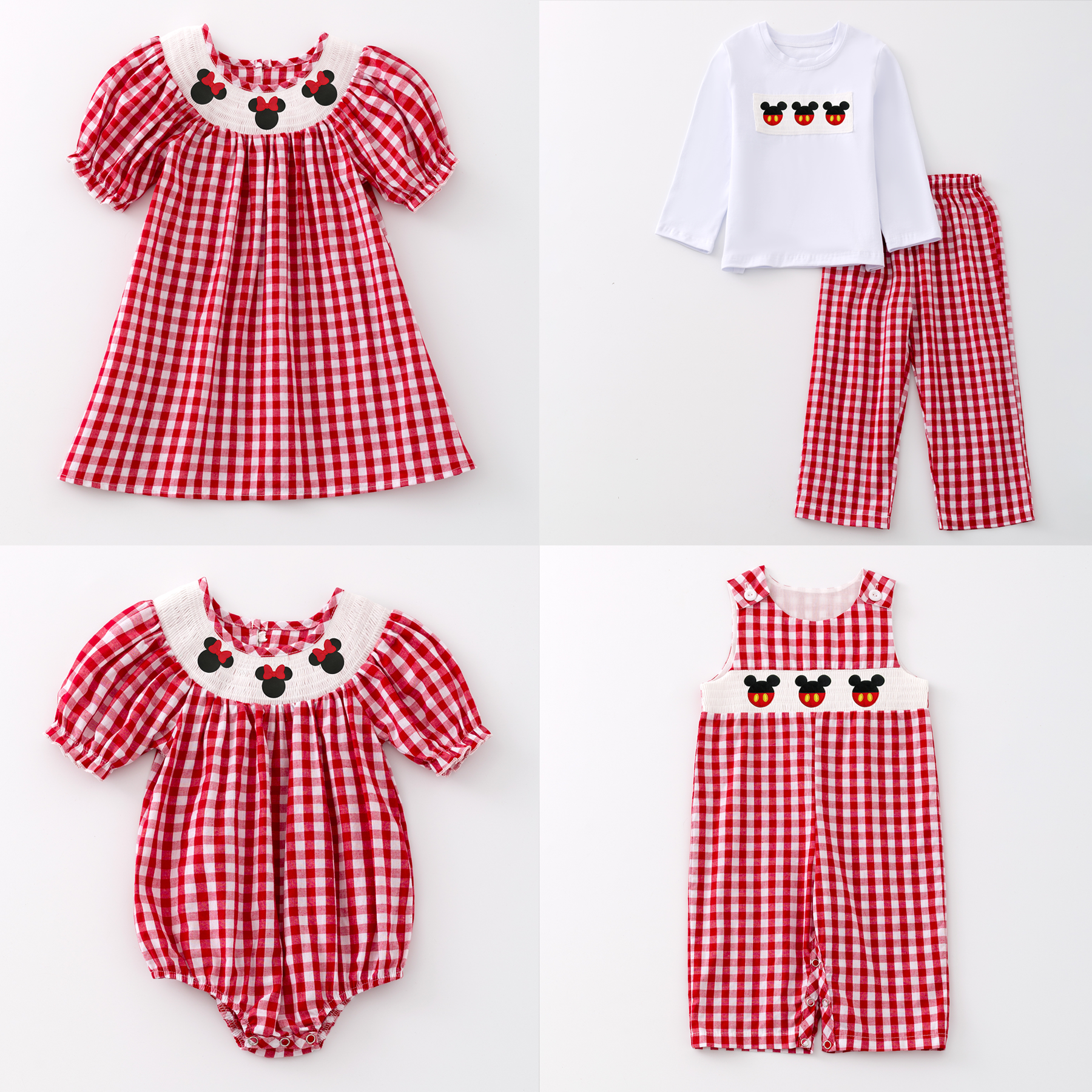 （Pre Order）Girls and Boys Cartoon Embroidery Smocked Dress Romper Outfit