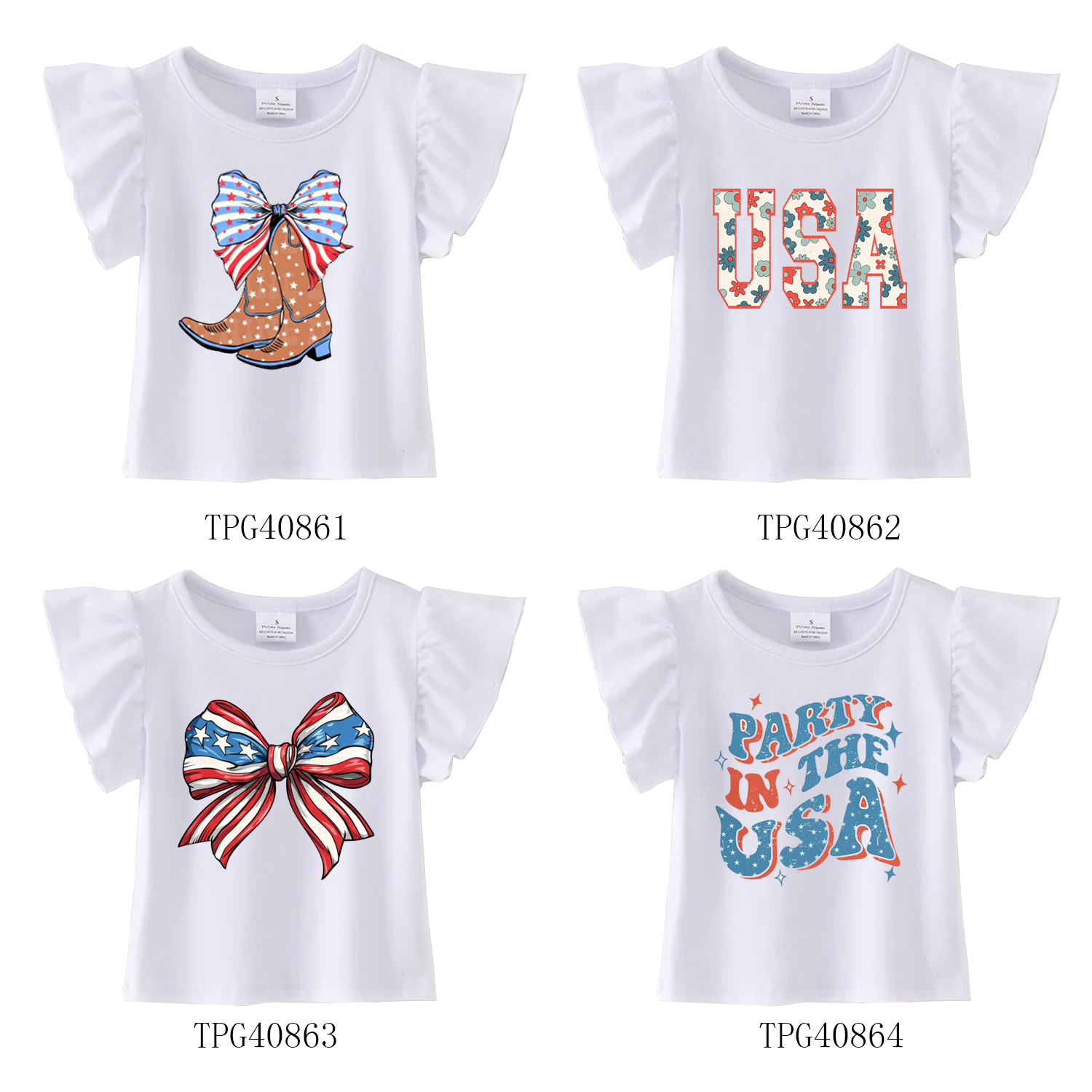 （Pre Order）Patriotic Print Cotton White Essential Top