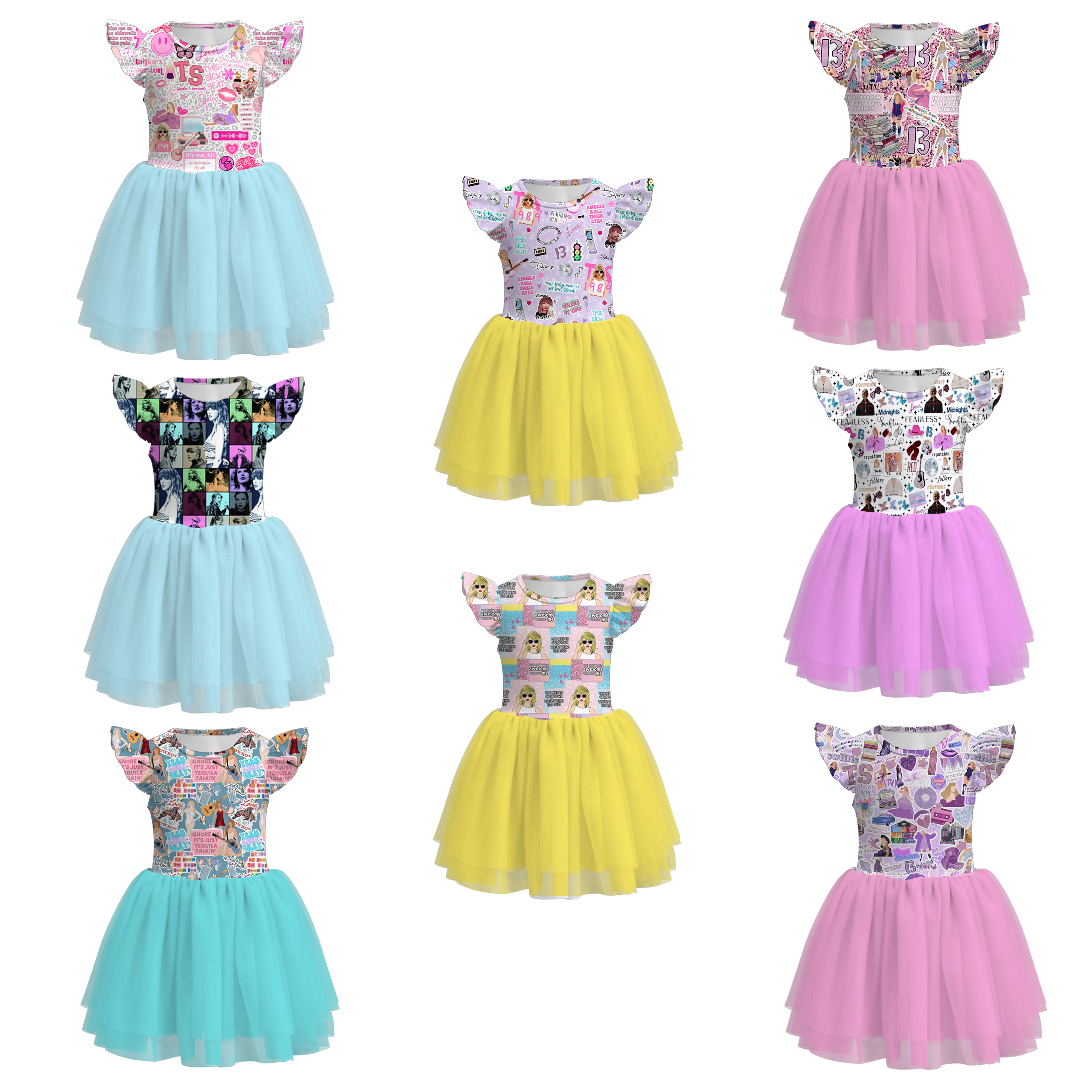 （Pre Order）Girls Summer TS Print Tutu Tulle Dress