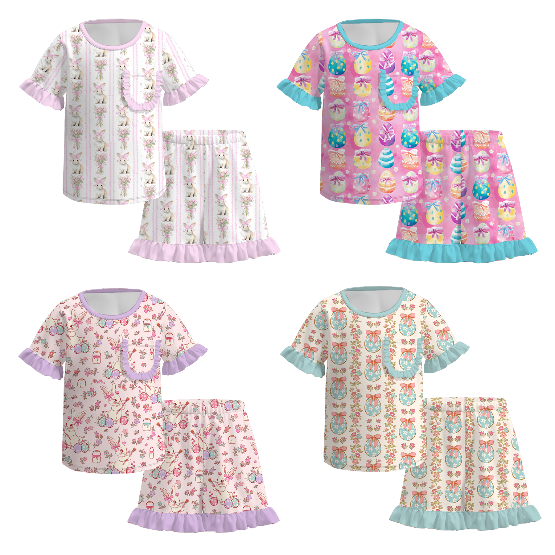 （Pre Order）Girls Easter Bunny Print Pajamas