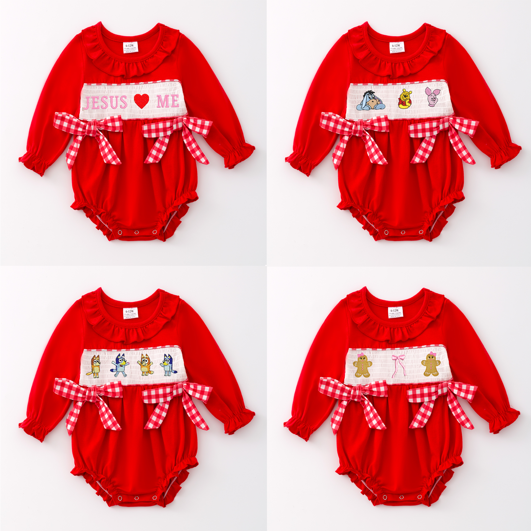 （Pre Order）Baby Girls Christmas Embroidery Smocked Romper