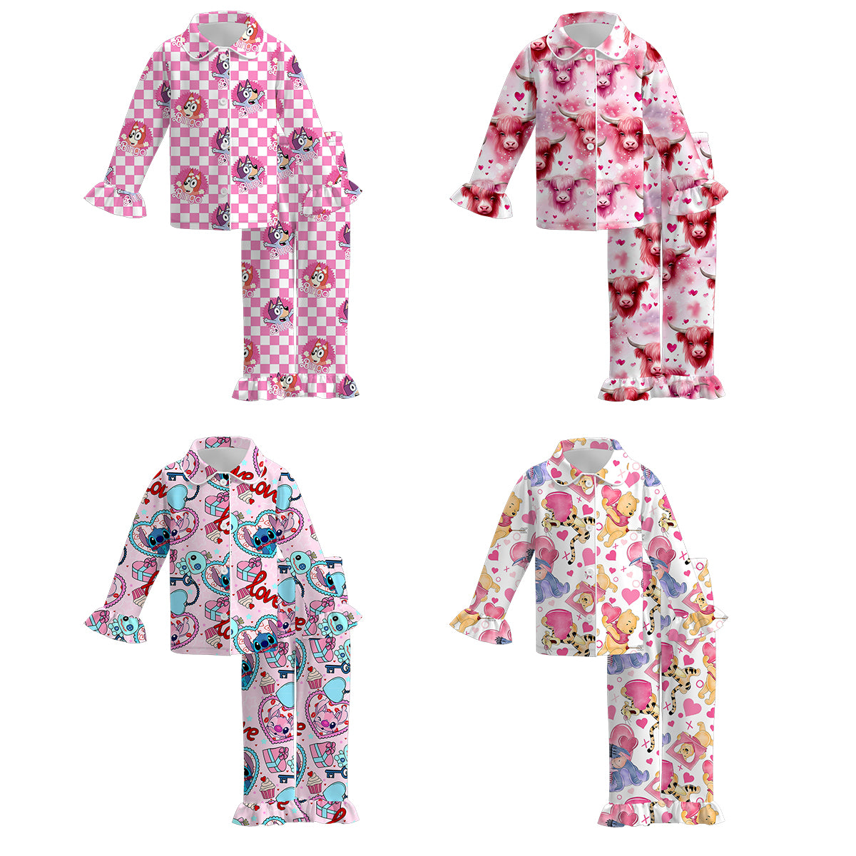 （Pre Order）Girls Valentine's Day Cartoon Print Pajamas