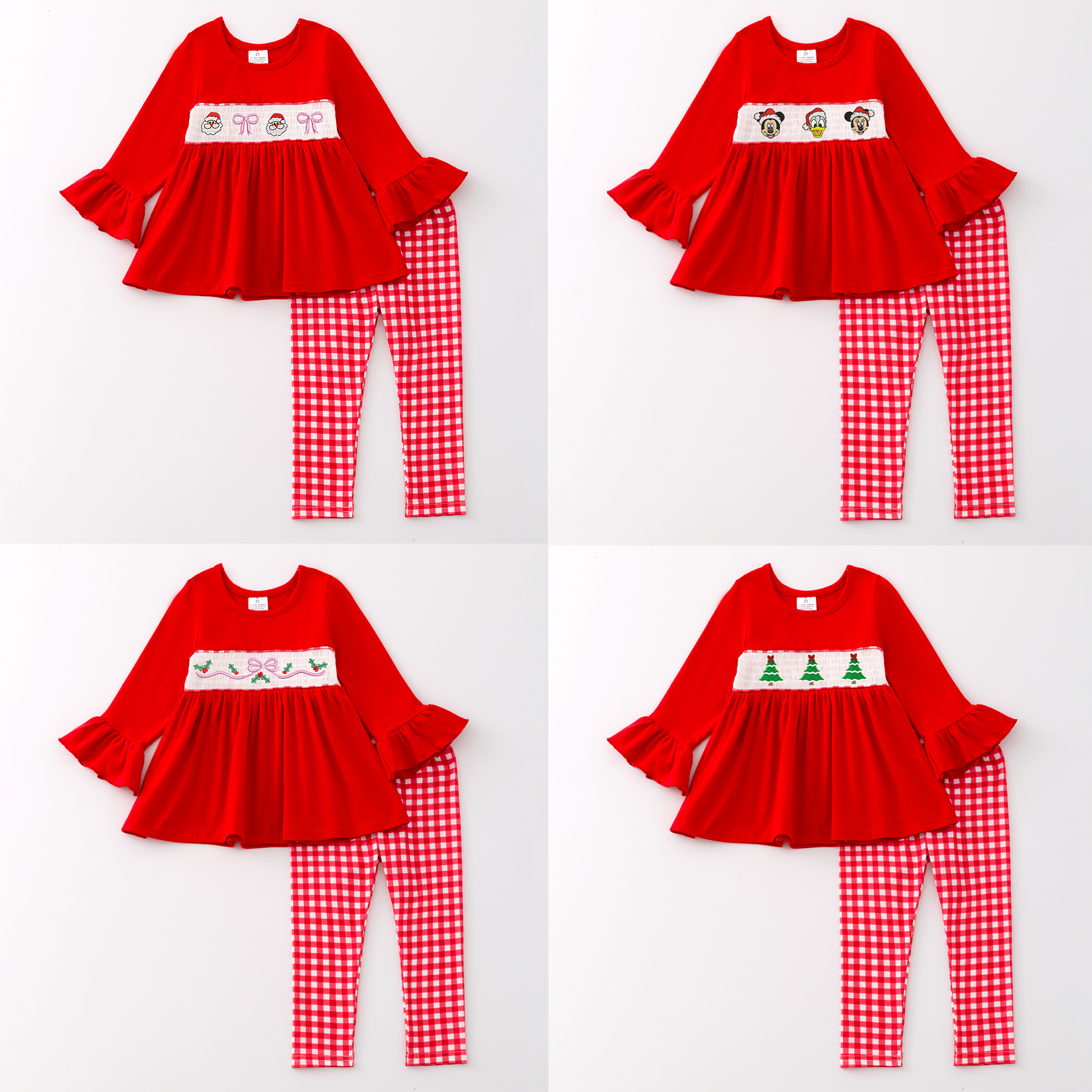 （Pre Order）Girls Christmas Embroidery Smocked Outfit Set