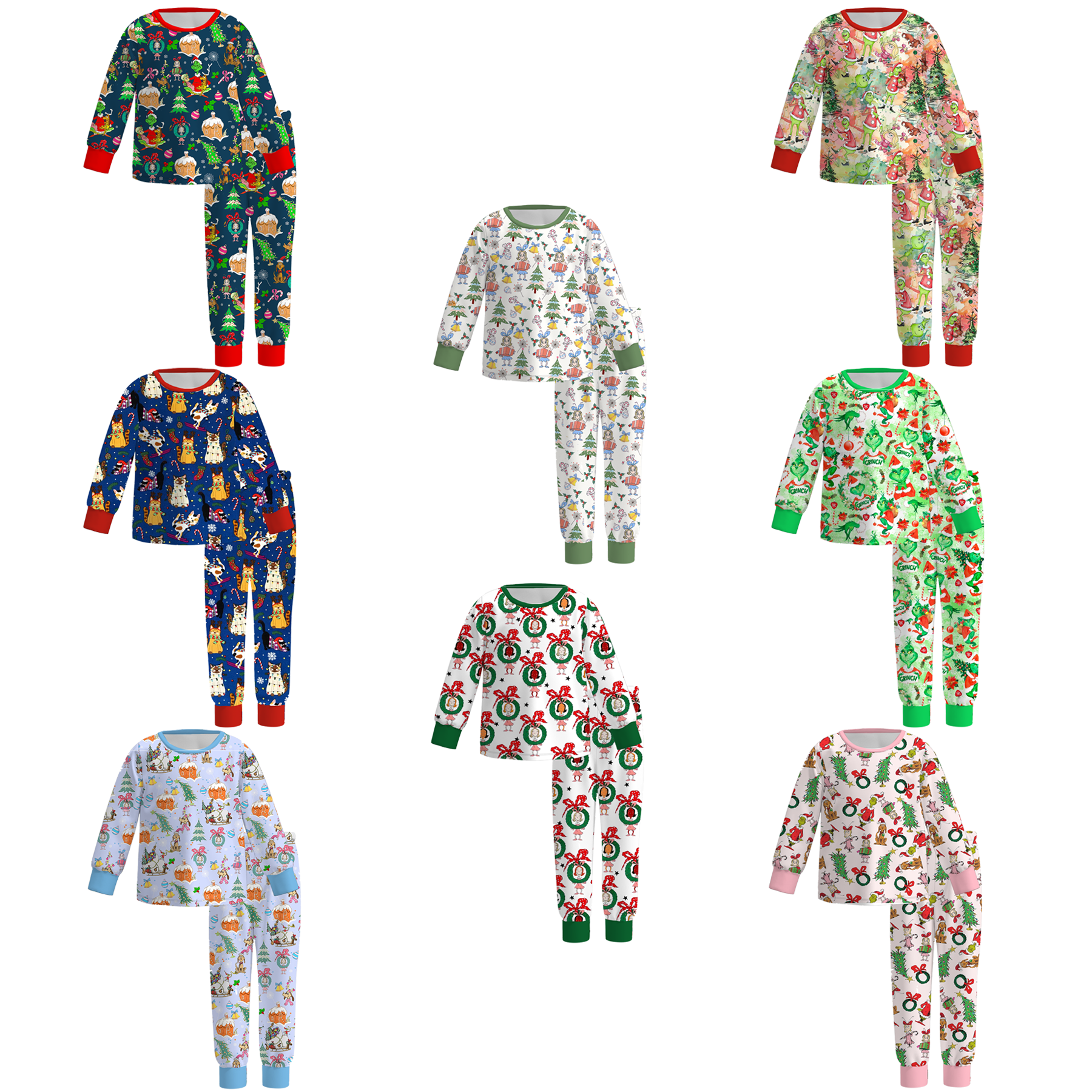 （Pre Order）Girls Christmas Cute Cartoon Print Pajamas