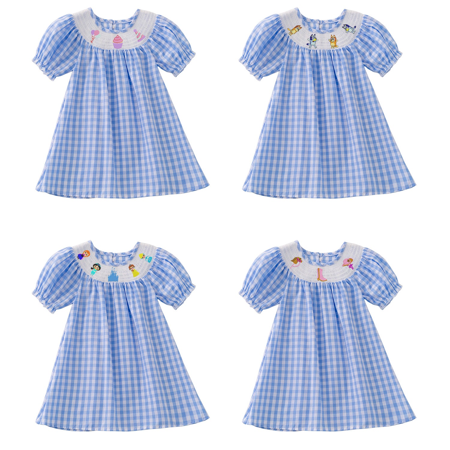 （Pre Order）Girls Cartoon Embroidery Smocked Dress