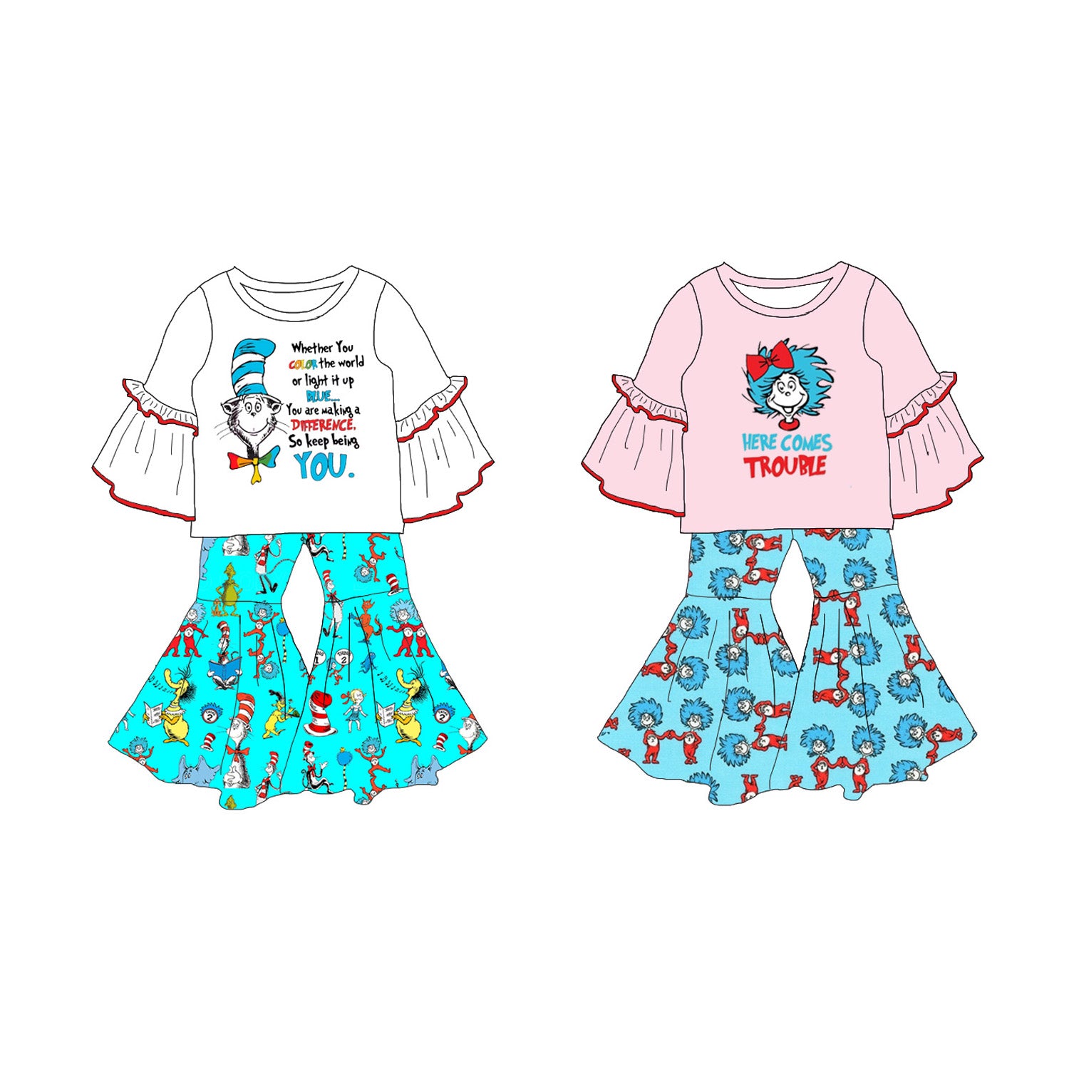 （Pre Order）Girls Spring and Summer DR SEUSS Print Outfit Set