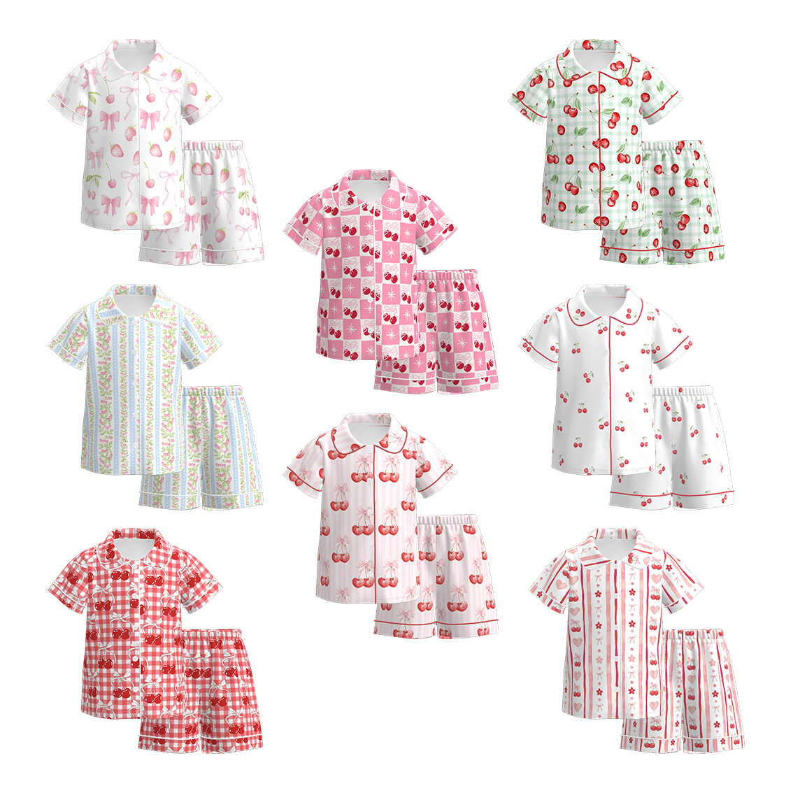 （Pre Order）Girls Spring and Summer Cherry Print Pajamas