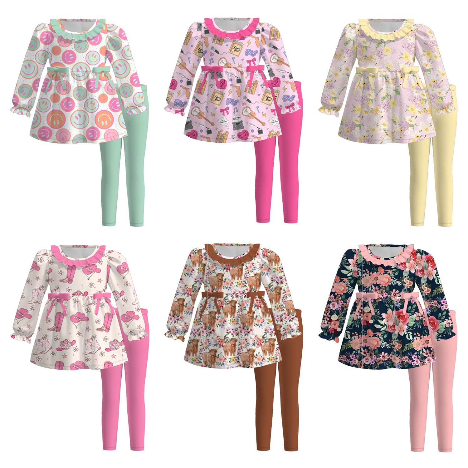 （Pre Order）Girls Cute Print Long-sleeved Pants Set