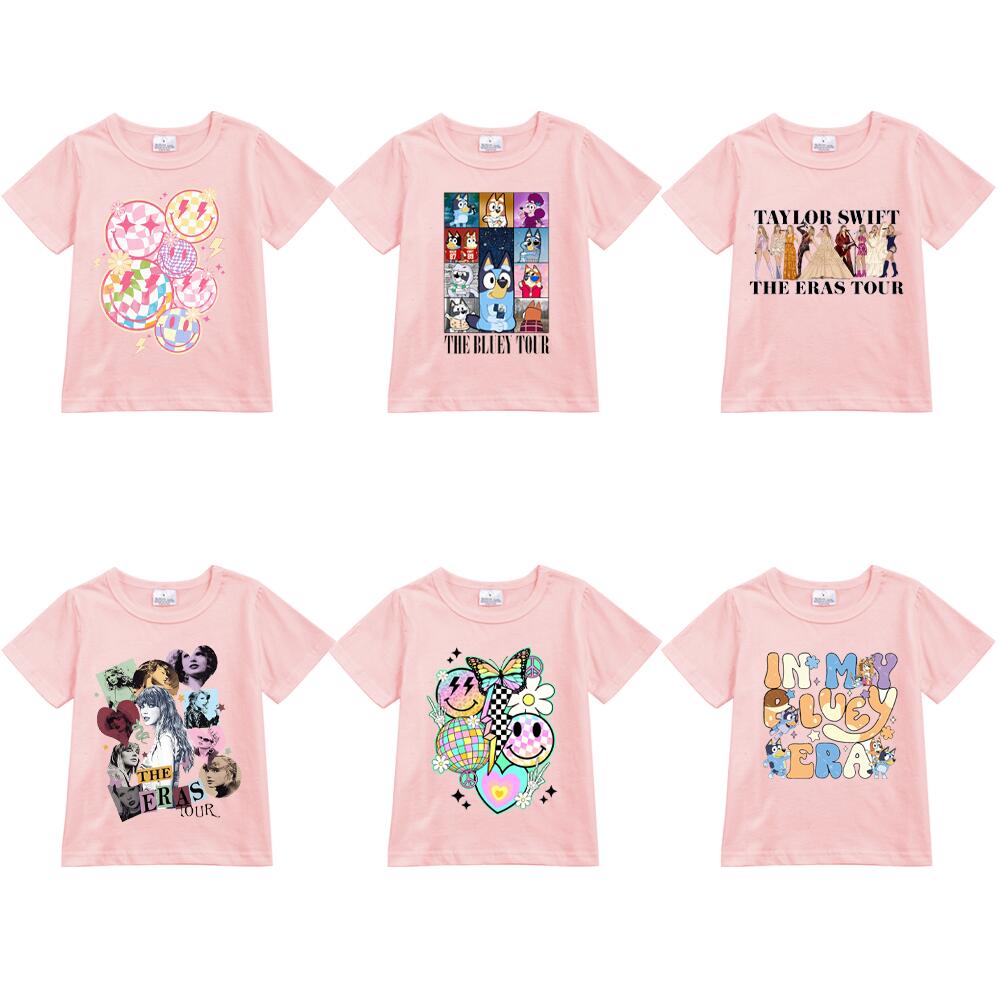 （Pre Order）Cartoon Printed Short Sleeve Pink T-shirt