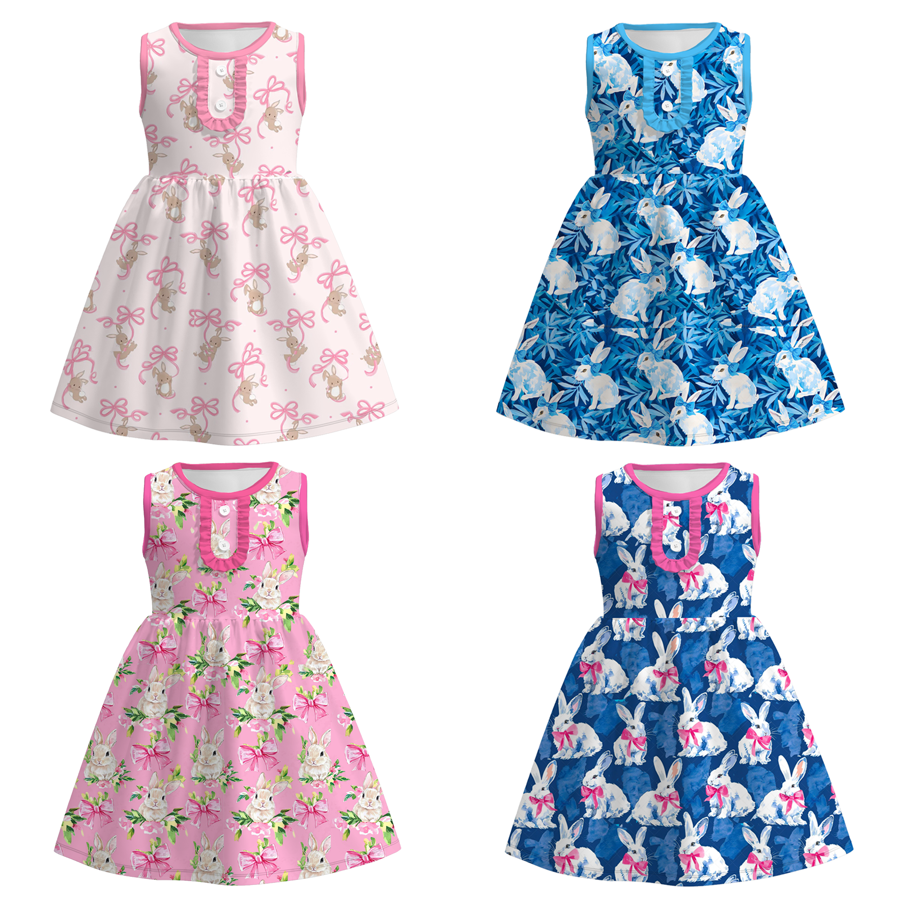 （Pre Order）Girls Easter Bunny Print Sleeveless Dress