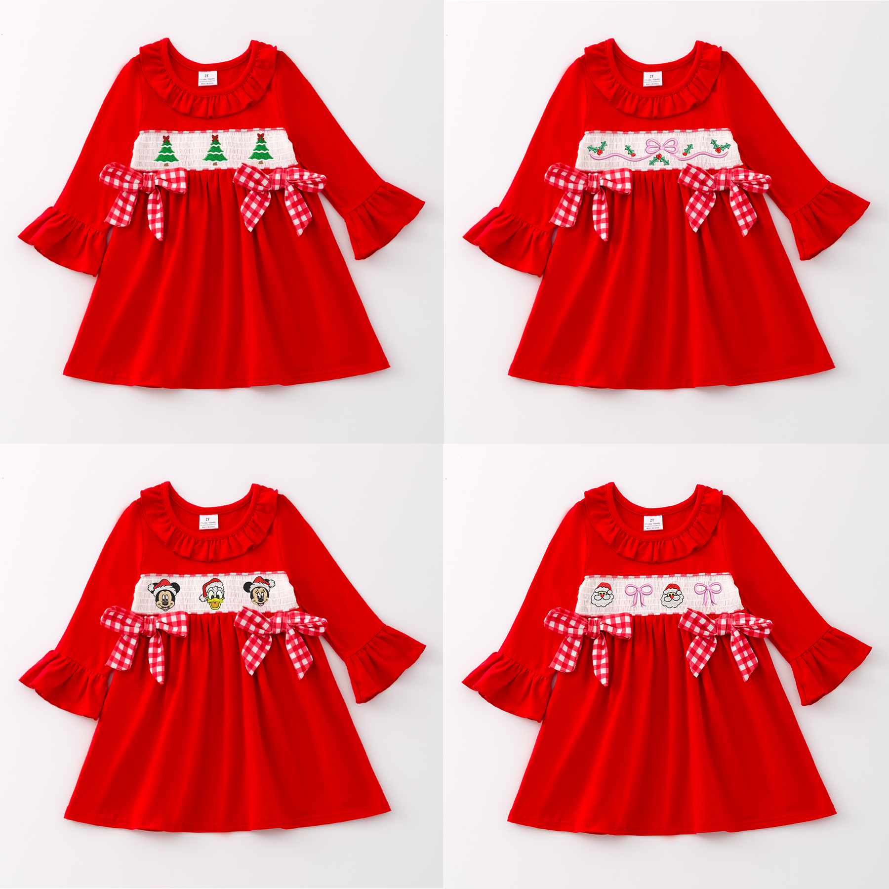 （Pre Order）Girls Christmas Embroidery Smocked Dress