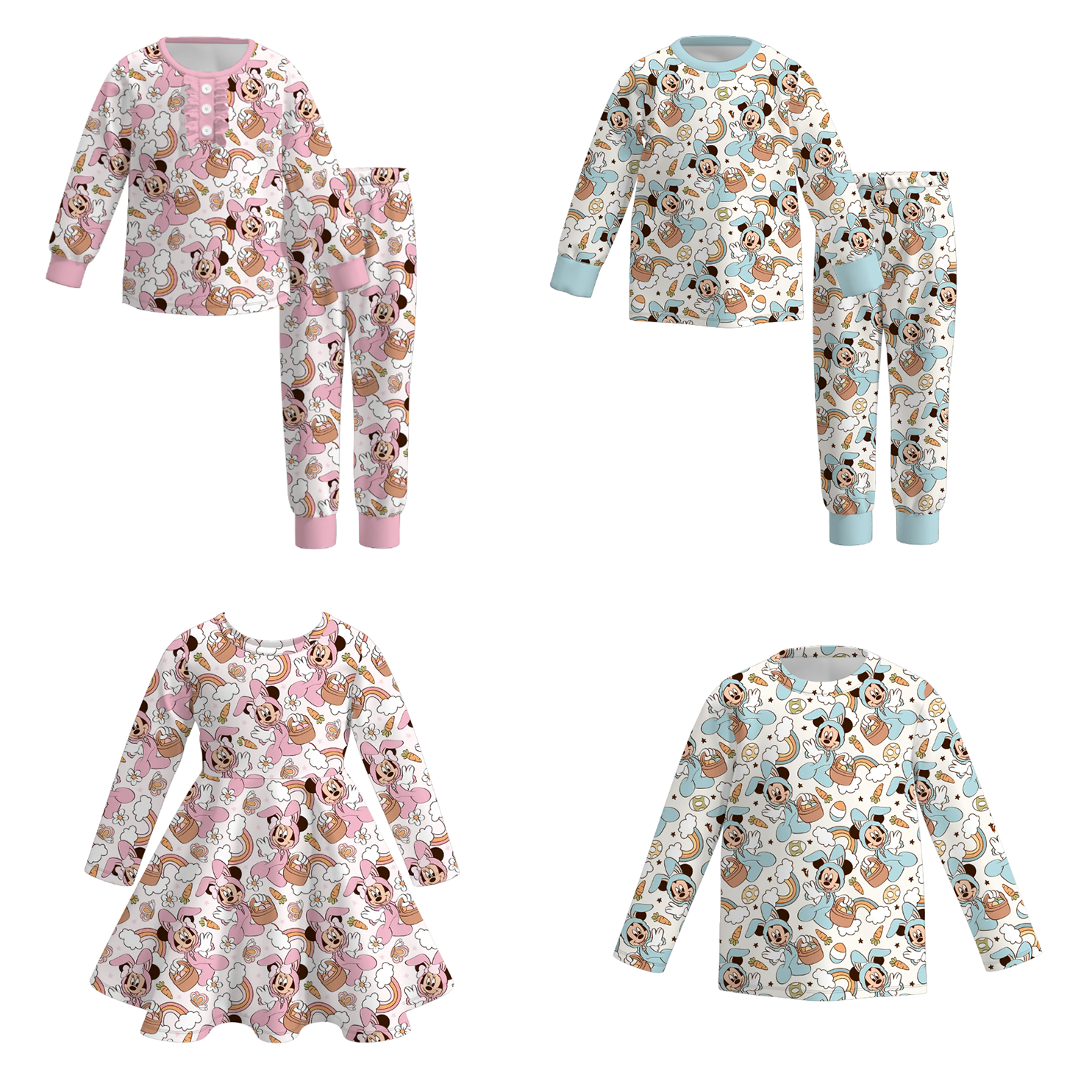 （Pre Order）Girls＆Boys Easter Bunny Print Dress,Pajamas and Top