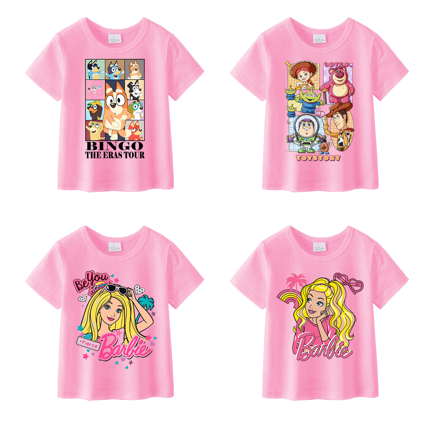 （Pre Order）Girls Cotton Cartoon Print Pink T-shirt