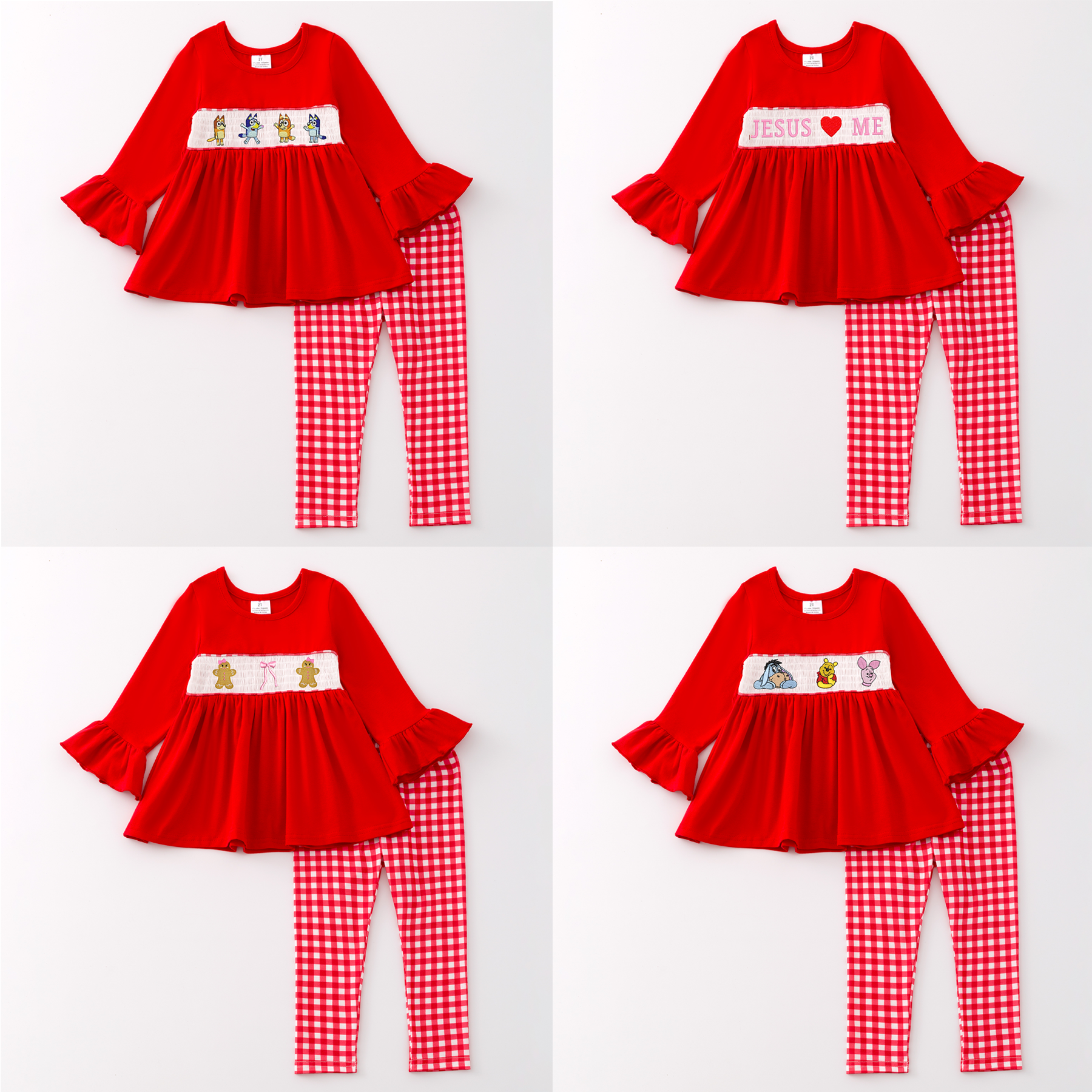 （Pre Order）Girls Christmas Embroidery Smocked Outfit Set