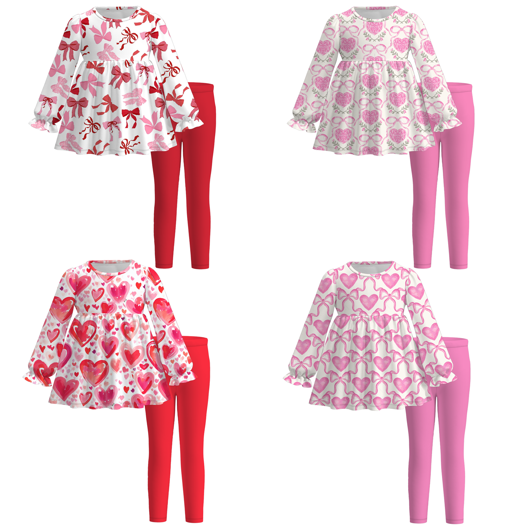 （Pre Order）Girls Valentine's Day Print Outfit Set