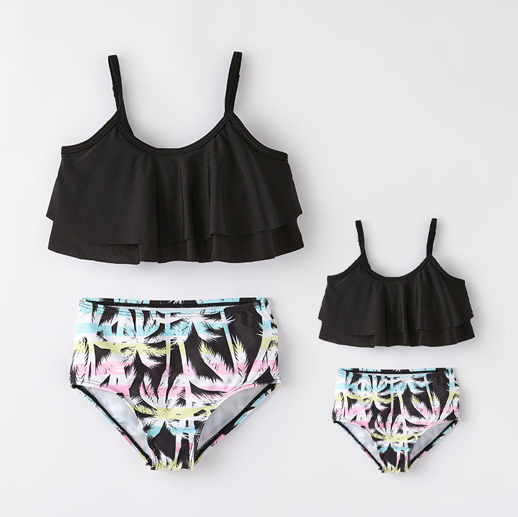 （In Stock）Mommy and Me Summer Palm Tree Print Swimsuit