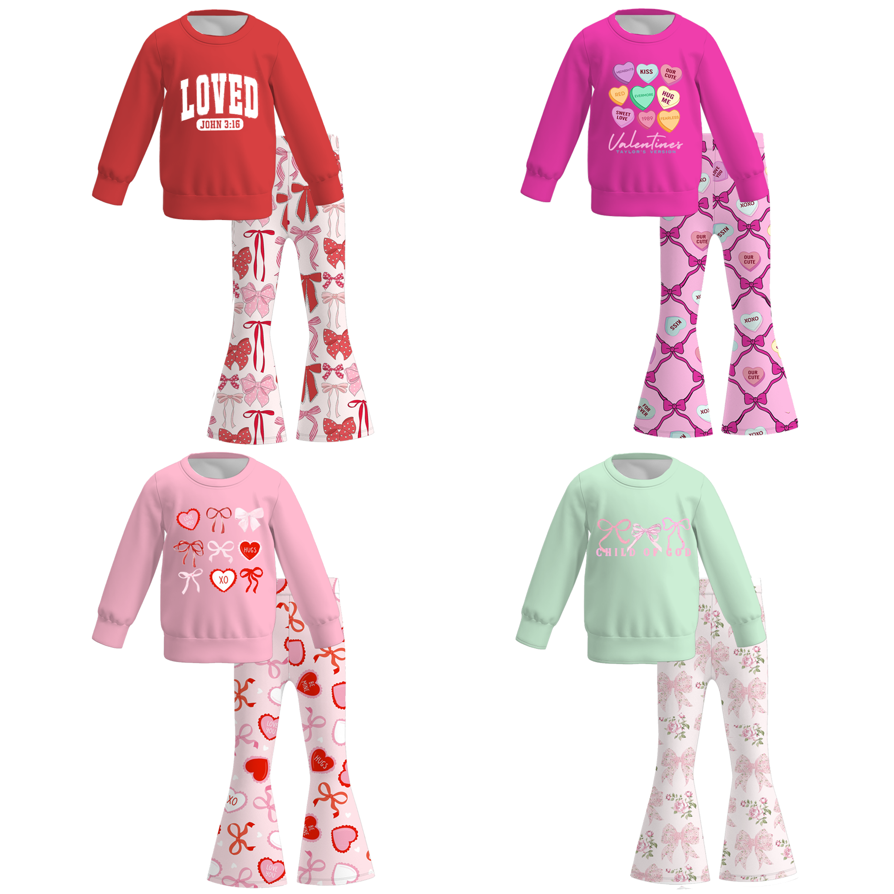 （Pre Order）Girls Valentine's Day Print Sweatshirt Bell Pants Set