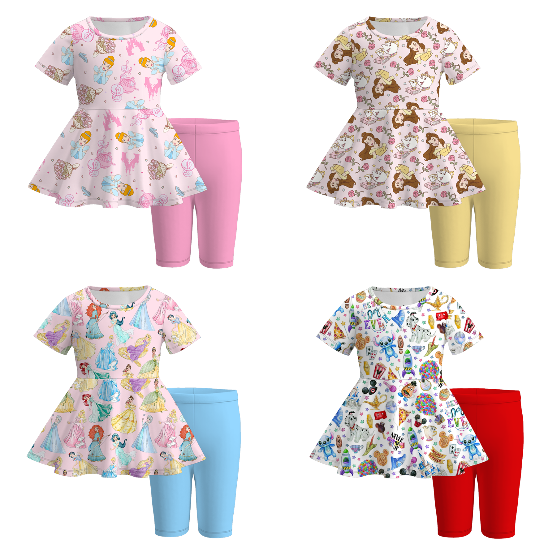 （Pre Order）Girls Spring and Summer Princess＆Cartoon Print Capris Set