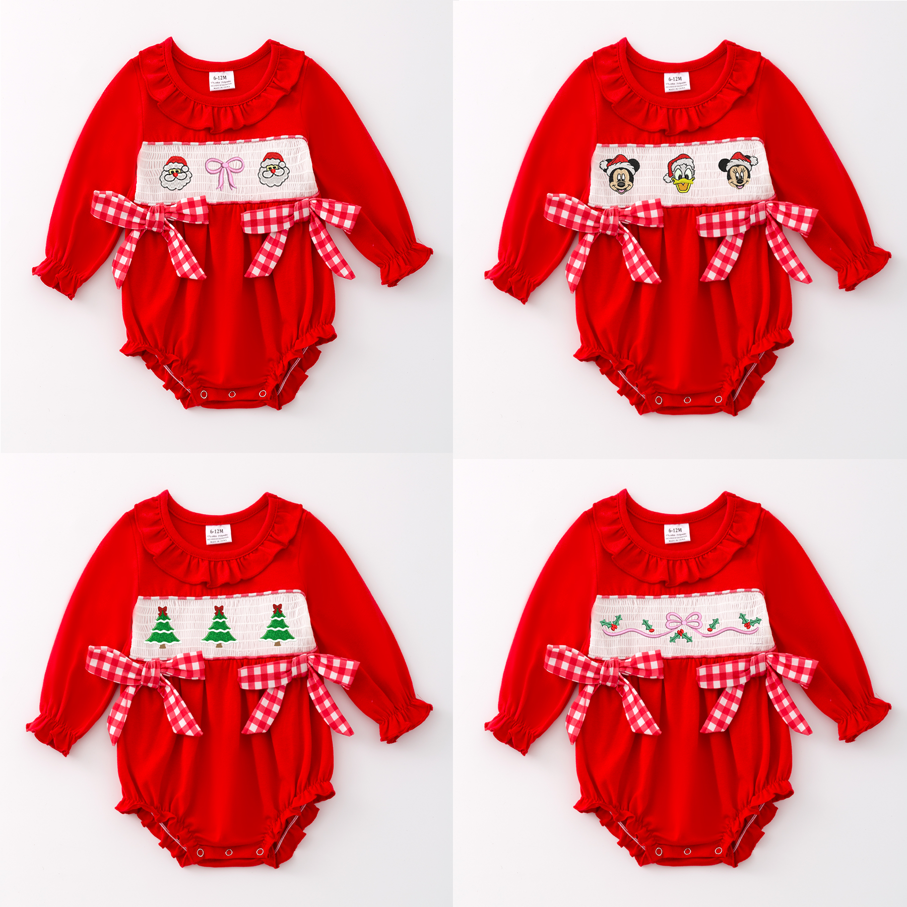 （Pre Order）Baby Girls Christmas Embroidery Smocked Romper