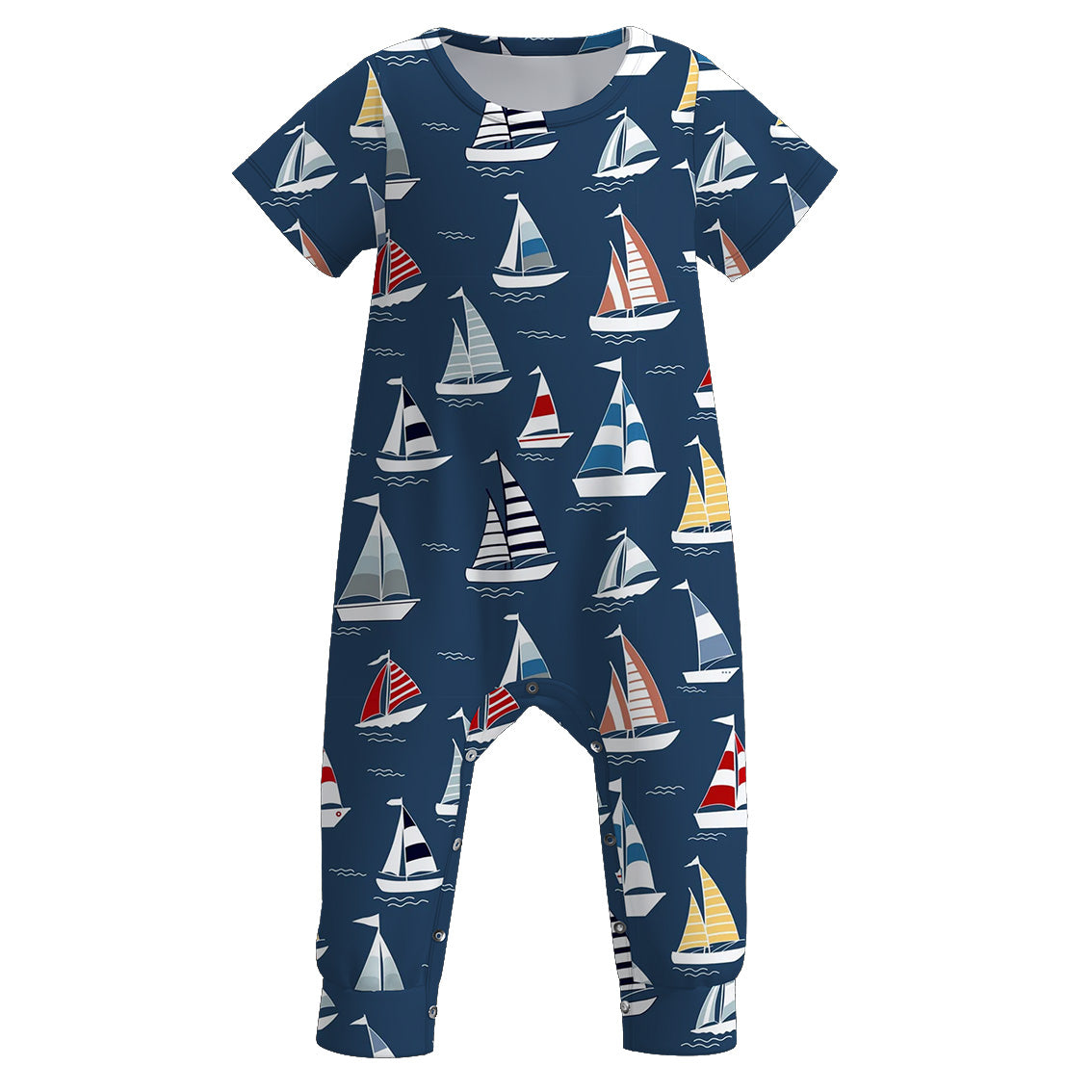 （Pre Order）Boy's Navy Sailboat Print Romper