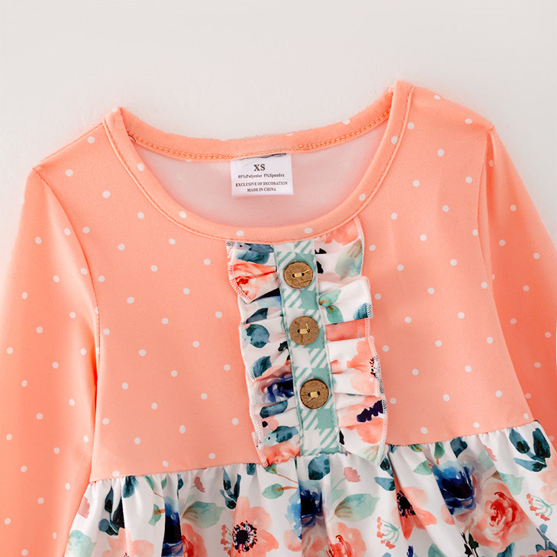 （In Stock G26-05-01）Girls Orange Floral Print Outfit Set