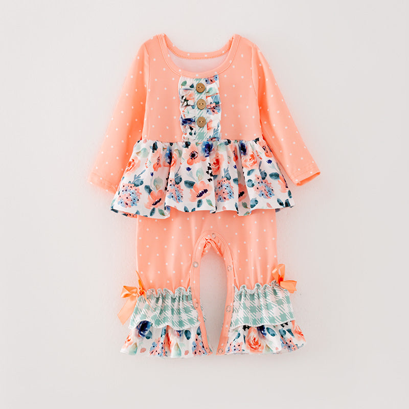 （In Stock G26-05-01）Baby Girls Orange Floral Print Romper