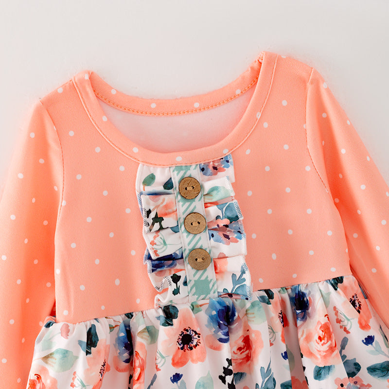 （In Stock G26-05-01）Baby Girls Orange Floral Print Romper