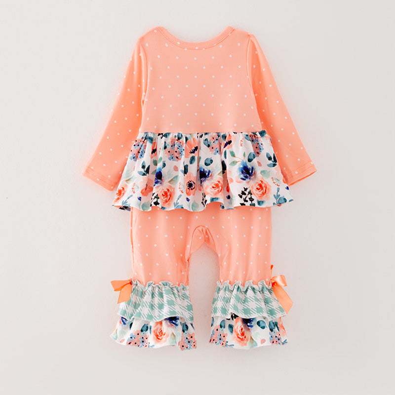 （In Stock G26-05-01）Baby Girls Orange Floral Print Romper