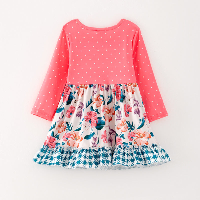 （In Stock G26-04-02）Girls Pink Floral Print Dress