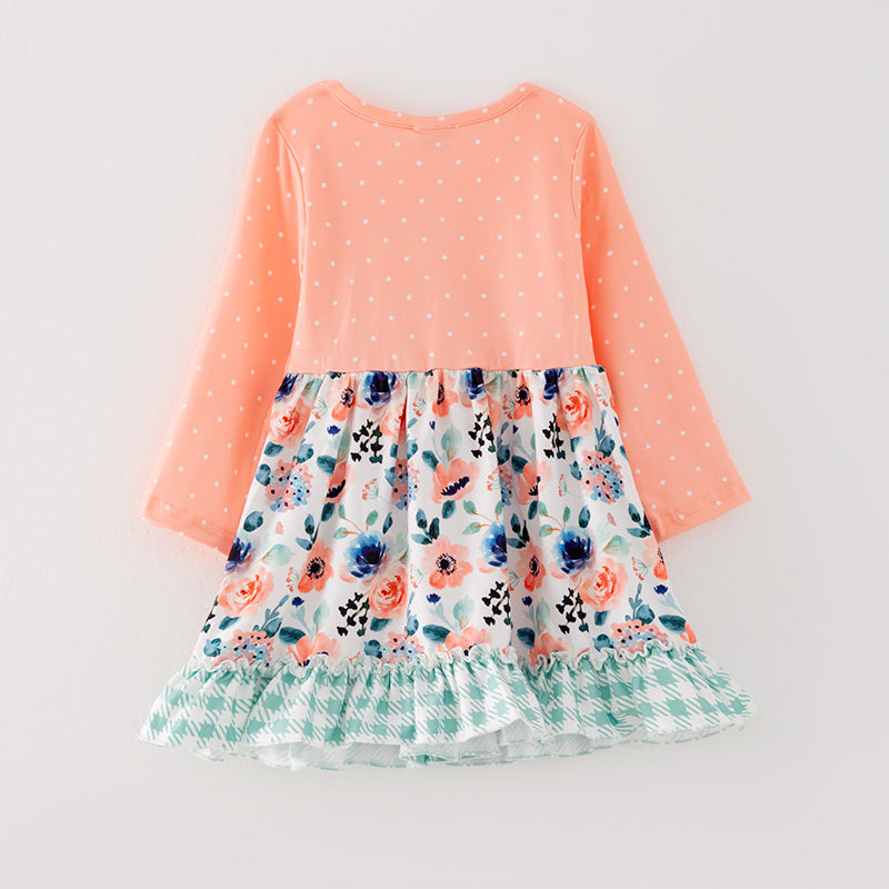 （In Stock G26-04-01）Girls Orange Floral Print Dress