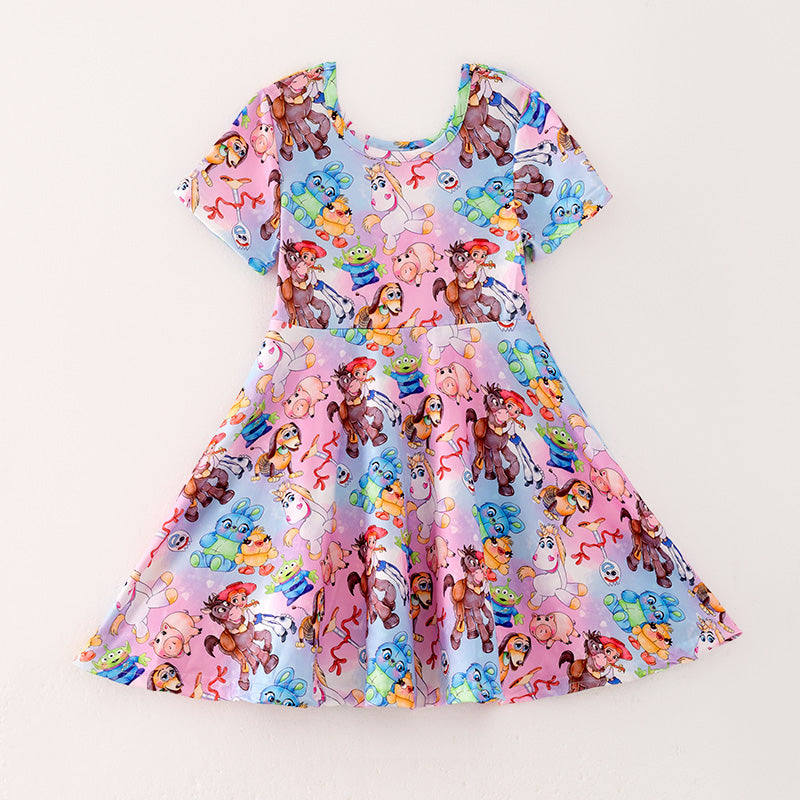 （In Stock）Girls Spring and Summer Cartoon Character Print Dress