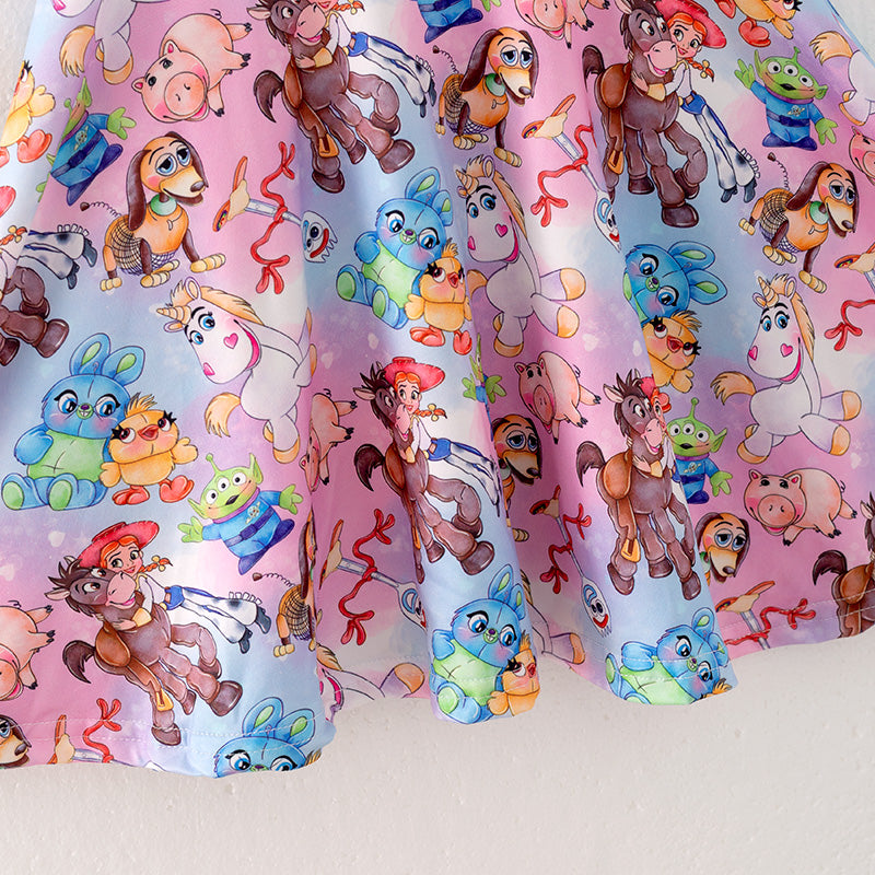 （In Stock）Girls Spring and Summer Cartoon Character Print Dress