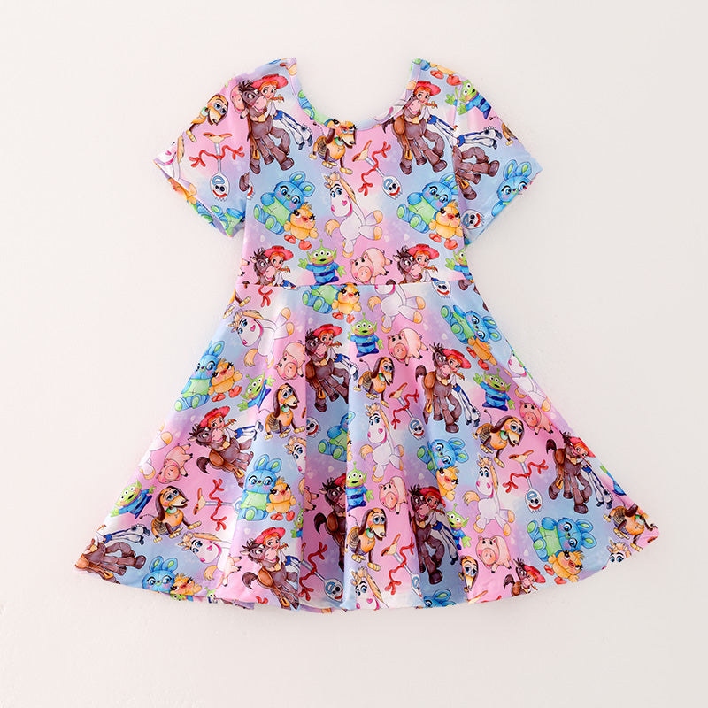 （In Stock）Girls Spring and Summer Cartoon Character Print Dress