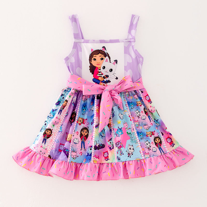 （In Stock）Girls Spring and Summer Cartoon Character Print Slip Dress