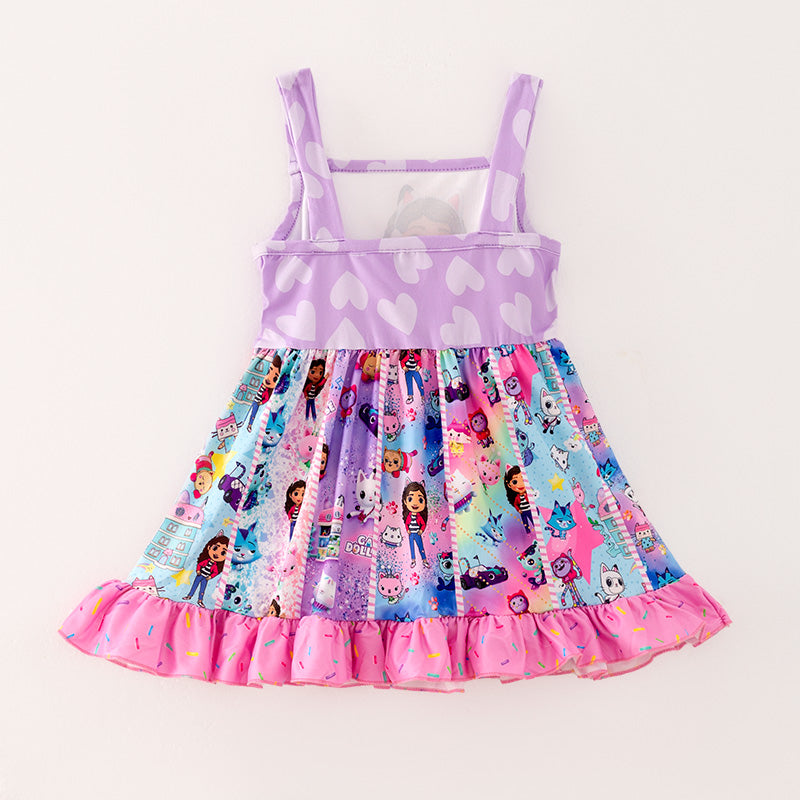 （In Stock）Girls Spring and Summer Cartoon Character Print Slip Dress