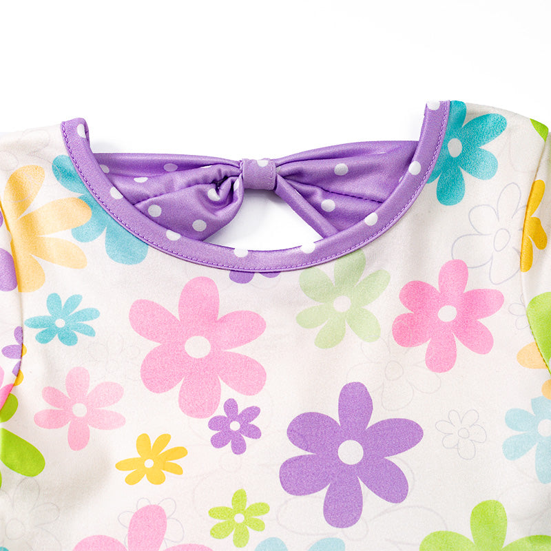 （In Stock E24-3-3）Girls Lavender Floral Bow Pocket Dress