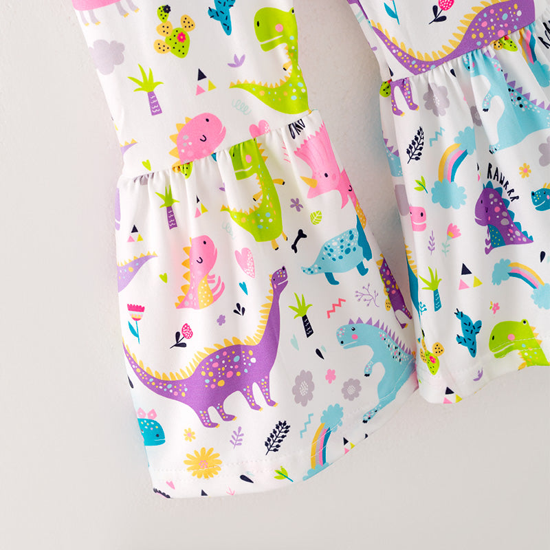 （In Stock G27-04-01）Girls Dinosaur Print Outfit Set